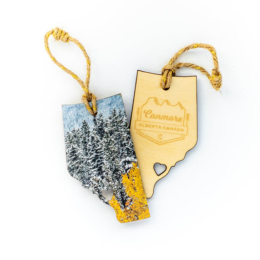 Alberta Adorno navideño de madera Canmore Alberta Canadá Álamos temblones nevados