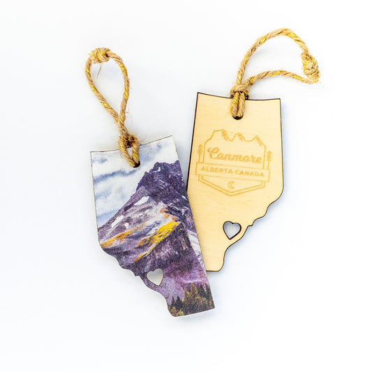 Adorno navideño de madera de Alberta Canmore Alberta Canadá Montañas Rocosas en otoño