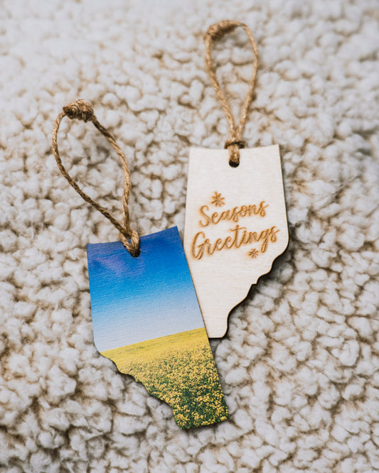 Alberta Wooden Holiday Ornament Seasons Greetings Canola Field in Bloom