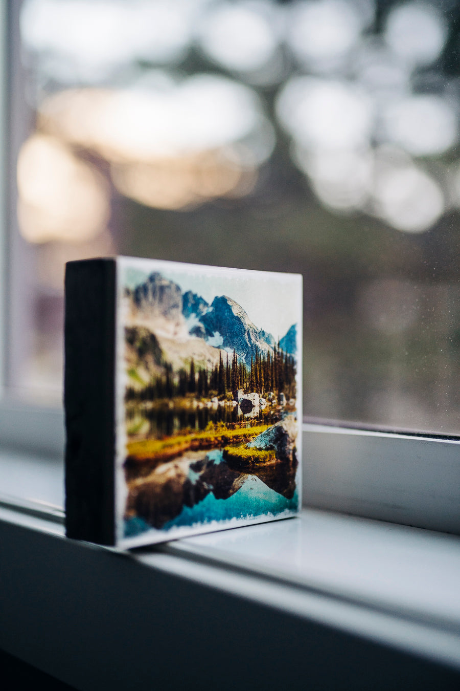 Alpine Lake & Reflections<br> 5x5" Signature Glossy Art Block  <br> New Pine Wood Edges