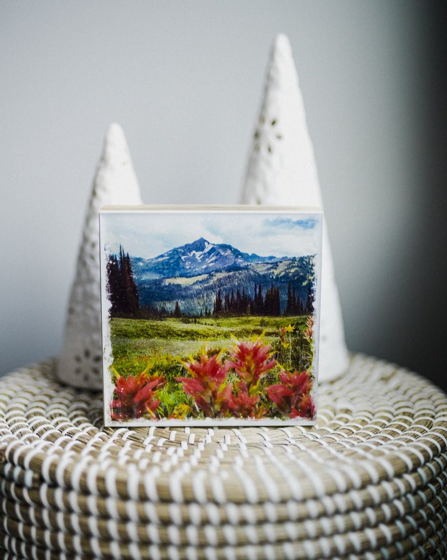 Wildflowers in Bloom<br> 5x5" Signature Glossy Art Block <br> Rustic Barn Wood Edges