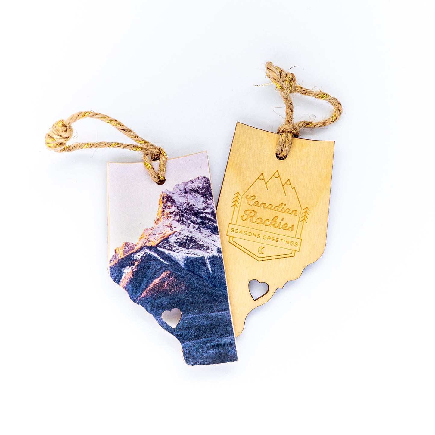 Alberta Wooden Holiday Ornament Canadian Rockies Seasons Greetings Three Sisters Winter Sunrise