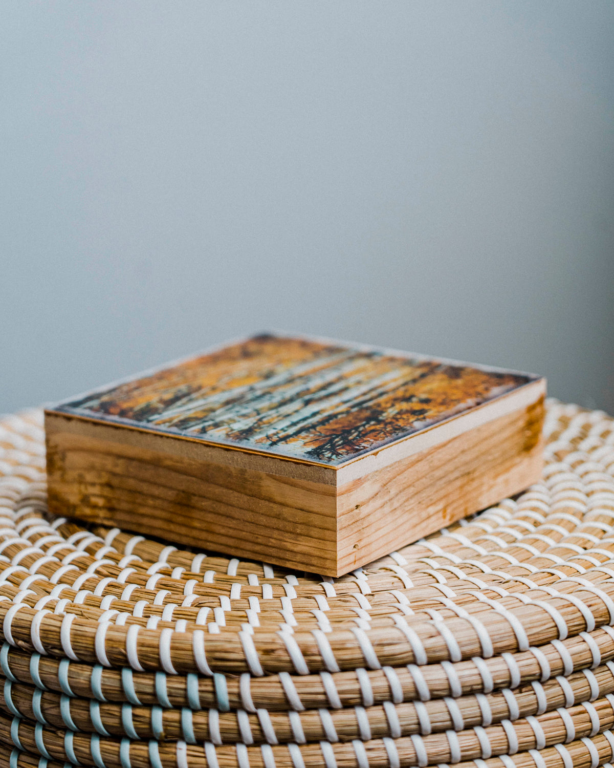 Autumn Aspens in Kananaskis <br> 5x5" Signature Glossy Art Block <br> Rustic Barn Wood Edges