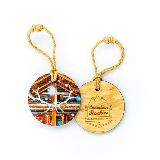 Adorno navideño circular de madera Montañas Rocosas Canadienses