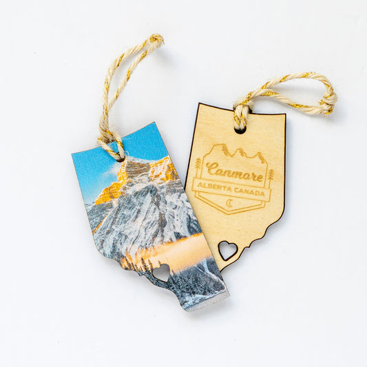 Alberta Wooden Holiday Ornament // Canmore Alberta Canada <br> Winter Sunrise