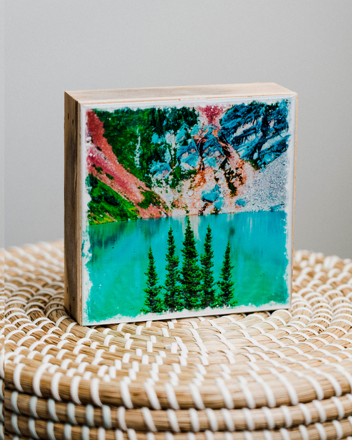 Glacial Blue Lake <br> 5x5" Signature Glossy Art Block  <br> Rustic Barn Wood Edges