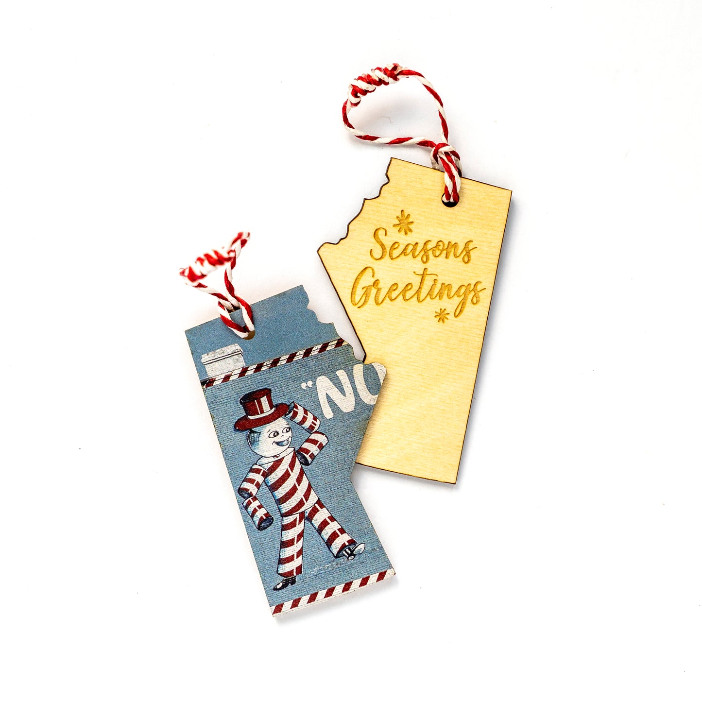 Adorno navideño de madera de Manitoba<br> Felices Fiestas<br> Club loco de Winnipeg