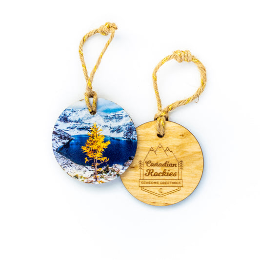 Adorno navideño circular de madera Montañas Rocosas Canadienses