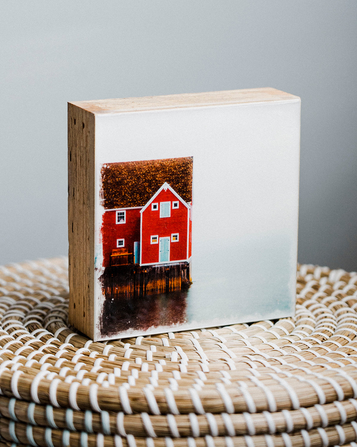 Newfoundland Red Playhouse<br> 5x5" Signature Glossy Art Block <br> Rustic Barn Wood Edges