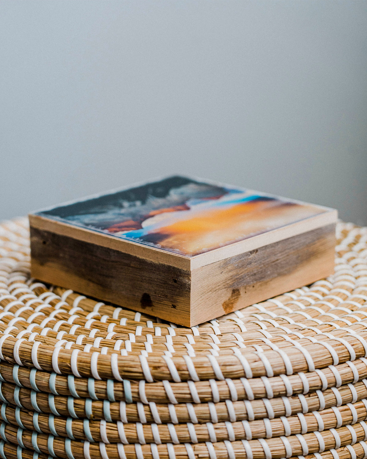 Three Sisters Mountains Sunset <br> 5x5" Signature Glossy Art Block  <br> Rustic Barn Wood Edges