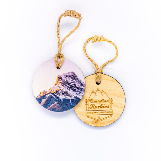 Circle Wooden Holiday Ornament Canadian Rockies