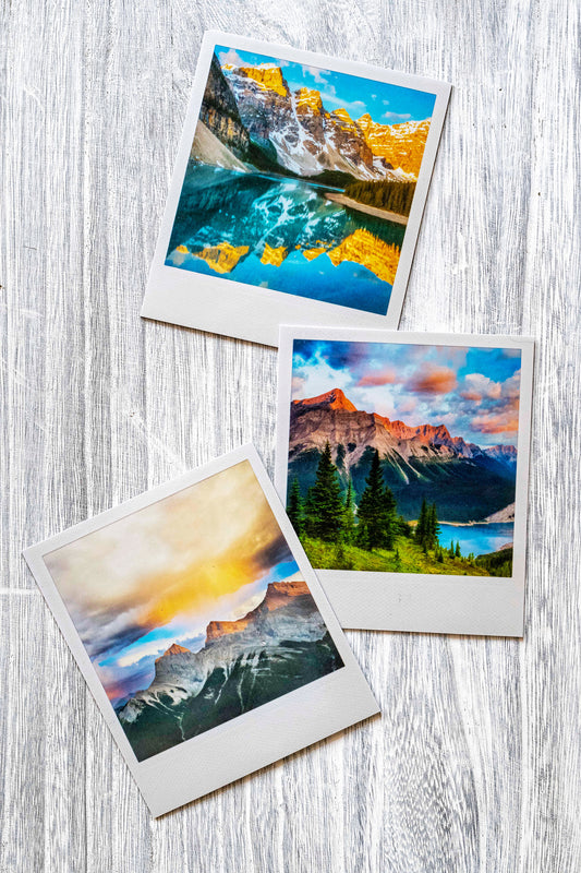 Paquete de 3 imanes Polaroid metálicos<br> Montañas Rocosas canadienses
