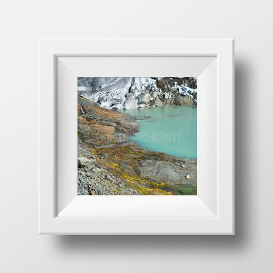 Impresión descontinuada de 5x5"<br> Glaciar + Lago BC<br> Acabado metálico