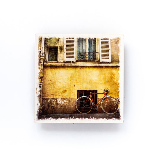 Posavasos con fotografía de madera de abedul Calle parisina y bicicleta