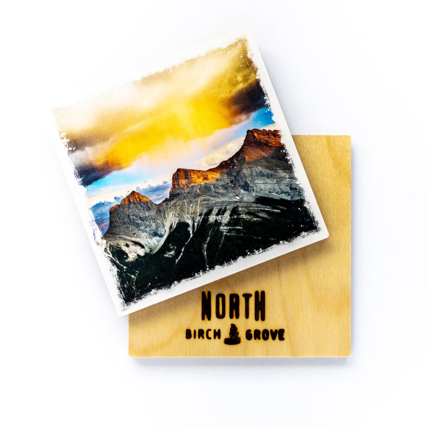 Posavasos con fotografías de madera de abedul del Parque Nacional Banff de los Lagos Skoki